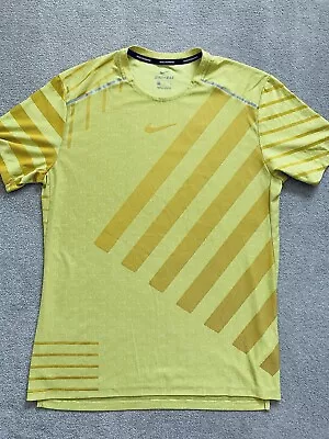 Buy Nike Dry-Fit Miler Men’s Short Sleeve Running Top Yellow Size M • 0.99£