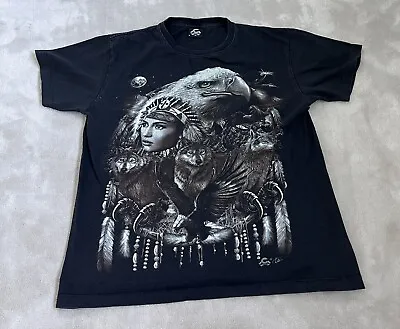 Buy Caballo T Shirt Medium Black Wolf Wildlife Graphic Print Double Sided Cotton • 16.99£