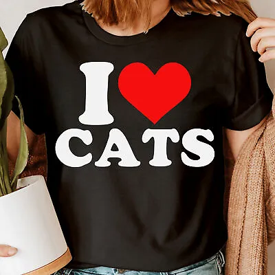 Buy I Love Cats Funny Valentines Gift Animal Lovers Novelty Womens T-Shirts Top #ILD • 9.99£