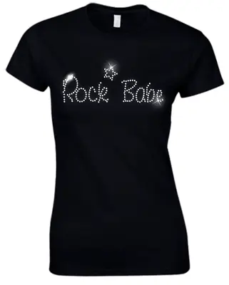 Buy ROCK BABE - Crystal Ladies Fitted T Shirt - Rhinestone Diamante - (ANY SIZE) • 9.99£