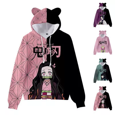 Buy Girls Demon Slayer Anime Hoodies Sweatshirt Pullover Cute Cat Ear Tops Pullover • 11.99£
