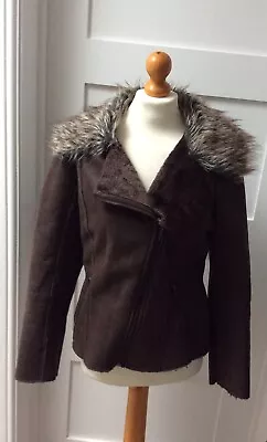 Buy Dorothy Perkins Dark Brown Faux Fur Collar Winter Coat Jacket Size 12 • 10£