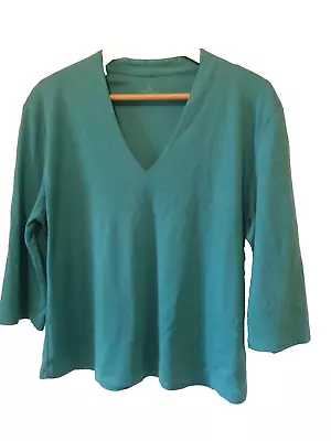 Buy Spirit Of The Andes T-shirt Top Xxl Uk 18 Green Pima Cotton 3/4 Sleeve V Neck • 14.99£