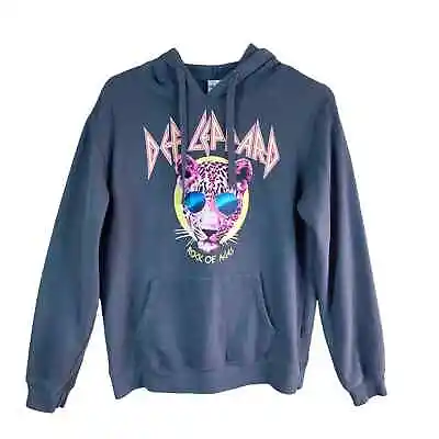 Buy Def Leppard Gray Hooded Sweatshirt Spellout And Leopard Graphic Size Medium • 33.25£