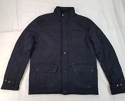 Buy Firetrap Size L Large Mens Navy Blue Quilted Jacket Coat With Corduroy Collar • 17.98£