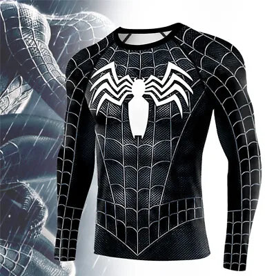 Buy Black Venom Spider-Man Cosplay T-shirts Long Short Sleeve Sports Tee Tops Gym UK • 25.19£
