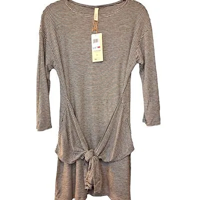 Buy Elan Tie Front Skirt T-shirt Stripped Grey And White Slip On Causal Comfy Dress • 27.40£