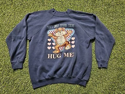 Buy Vintage Crewneck Sweatshirt  Dont Stand There, HUG ME  Valentines Bear USA • 19.29£
