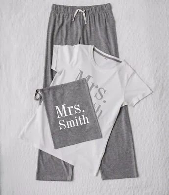Buy Personalised Custom Ladies/Womens Mrs Surname Pyjama Set In Bag Wedding Bride • 25.99£
