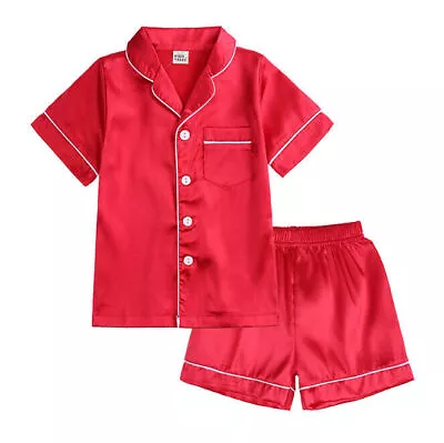 Buy Boys Girls Silk Pyjamas Set Outfits Satin Short Sleeve T-Shirt Shorts Sleepwear • 12.99£