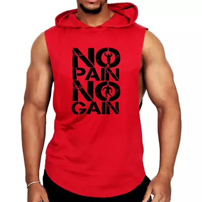 Buy Men Workout Hooded Tank Tops Bodybuilding Muscle T Shirt Sleeveless Gym Hoodies • 15.61£
