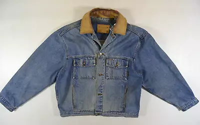 Buy Mens TIMBERLAND Leather Collar Vintage 90s Denim JACKET Size Large Trucker Work • 59.99£