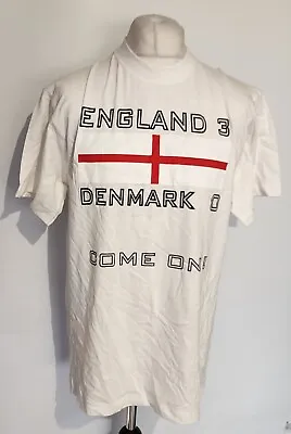 Buy ENGLAND Shirt Screen Stars Mens Large White Short Sleeve Cotton 3 DENMARK 0 • 11.99£