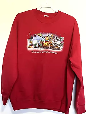 Buy Disney Winnie The Pooh & Friends Sweat Shirt Christmas Crew Neck Women XL Red • 28.30£
