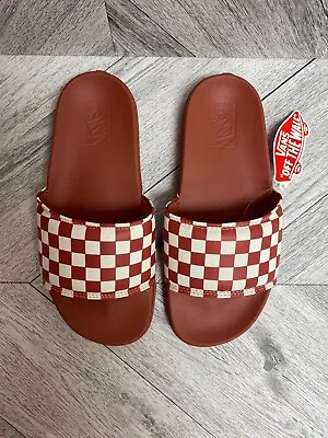 Buy Vans Women Red White Terry Cloth Checkerboard La Costa Slides On Slippers 8 NEW • 21.80£