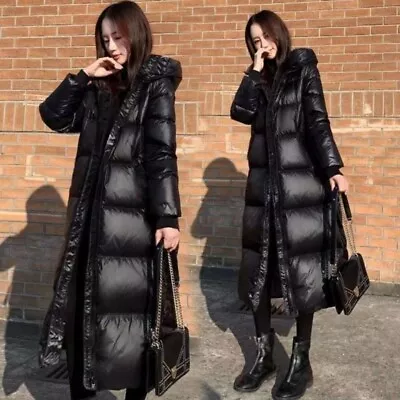 Buy Women Black Long Parka Quilted Knee Coat Winter Hooded Ladies Warm Jacket XS-2XL • 35.95£