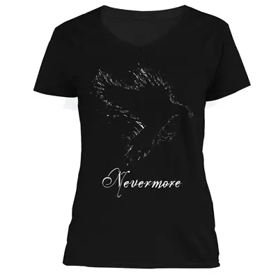 Buy Nevermore V-Neck Edgar Allan Poe Quoth The Raven Halloween Macabre Goth Shirt • 33.03£