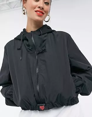 Buy Love Moschino Lightweight Sporty Hooded Jacket Black Buckle Heart - Size 12 • 49.99£