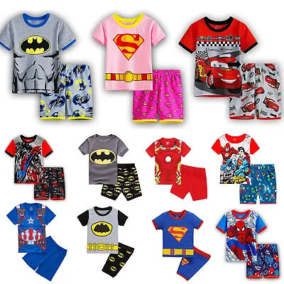 Buy Boys Kids Baby Pyjamas Batman Super Mario Sleepwear Short Sleeve T-Shirt Shorts • 5.39£