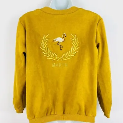 Buy Vintage Style Mustard Flamingo Embroidered Souvenir Baseball Jacket Sz 10 • 10£