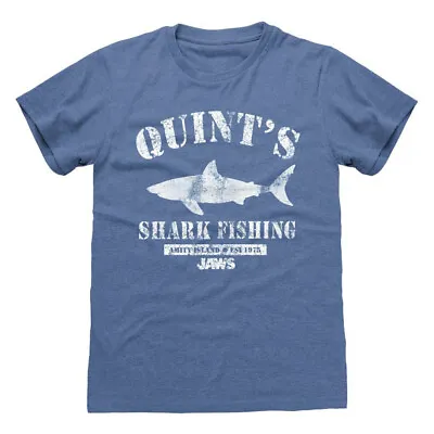 Buy Jaws T-Shirt Quint's Shark Fishing Movie New Blue Official • 10.46£