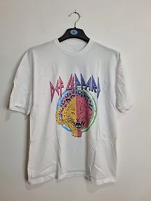 Buy Def Leppard White T Shirt Rock Band Mens XS Crew Neck Outdoors Unisex Oversized • 12.99£