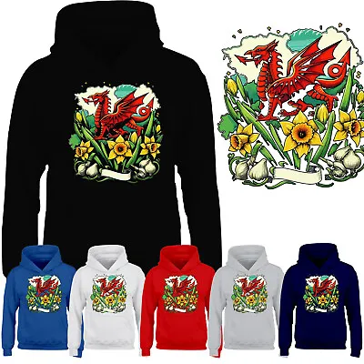 Buy Proudly Welsh St Davids Day Boys Hoodie Daffodil Dragon Gift Girls Kids Hoody • 16.99£