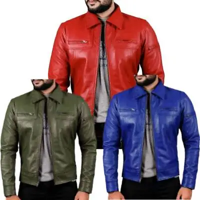 Buy Mens Casual Formal Biker Slim Fit Retro Stylish Fashion Real Leather Jacket Coat • 36.99£