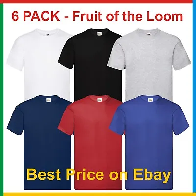 Buy 6 PACK X Mens Plain T-Shirt / Fruit Of The Loom Original Tee Value Blank T Shirt • 21.39£