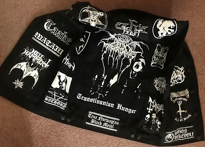 Buy Black Metal Battle Jacket Cut-Off Denim Vest Darkthrone Watain Bathory Behemoth • 136.66£