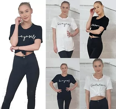 Buy Womens Designer Short Sleeve Love Ya Self & Psycho Slogan Print Top T-Shirt Tee • 5.75£