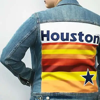 Buy Custom Houston Baseball Team Retro Rainbow Light Denim Jacket For Women • 130.28£