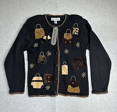 Buy Victoria Harbour Sweater Womens Large Black Cardigan Handbag Purse Ladies • 14.43£