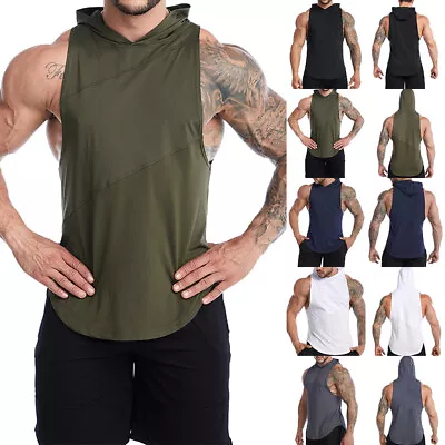 Buy Mens Workout Hooded Tank Top Gym Training Bodybuilding Shirt Casual Hoodies Vest • 10.49£