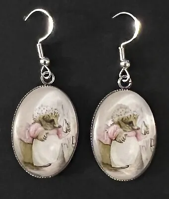 Buy Silver 925 Mrs Tiggy Winkle Hedgehog Earrings  Beatrix Potter Jewellery Glass • 8.95£