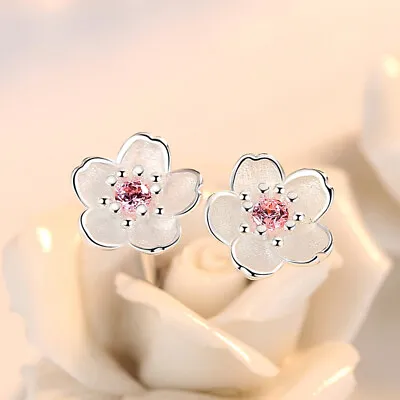 Buy Pink Crystal Flower Earrings Stud 925 Sterling Silver Women Girls Jewellery Gift • 3.39£
