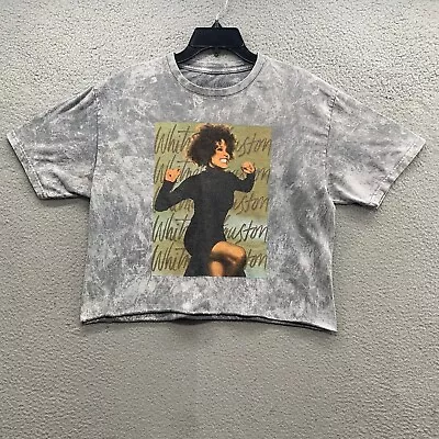 Buy Whitney Houston Women’s Size L Graphic T-Shirt Top Cropped Gray Marbled Logo • 20.62£