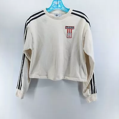 Buy Adidas Women's Sweatshirt Size Small Cropped 3 Stripes Pullover Sweater AS IS • 5.68£