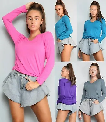 Buy Womens Ladies Girls Plain LONG Sleeve T-Shirt Top Tops Shirts PLUS Over Size  • 3.99£