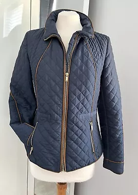 Buy H & M Jacket Size 8 Women’s Blue Quilted Lightweight Coat Full Gold Zip • 18.95£