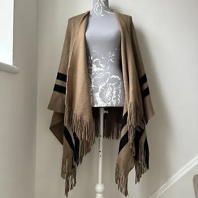 Buy Brown Cape Jacket With Tassles And Black Stripe  • 15£