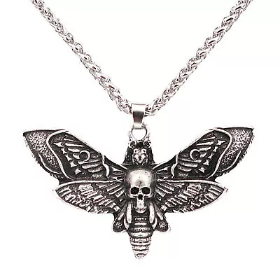Buy Gothic Mens Skull Moth Pendant Necklace Vintage Jewelry W/ Stainless Steel Chain • 8.51£