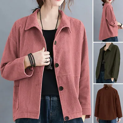 Buy Women Corduroy Shacket Shirt Tops Ladies Office Ladies Long Jacket Cardigan Coat • 17.60£