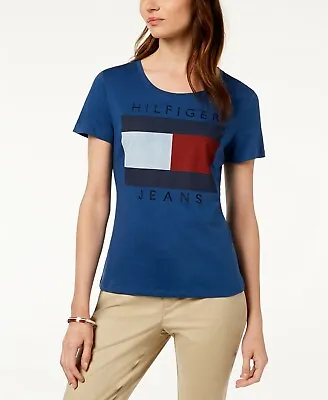 Buy NWT Tommy Hilfiger Jeans Womens Crew Neck Deep Blue T-Shirt Large SZ • 17.09£