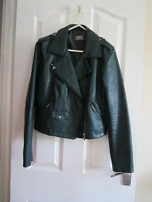 Buy Oasis Ladies Dark Green  Faux Leather Biker Jacket Size Medium • 39.95£