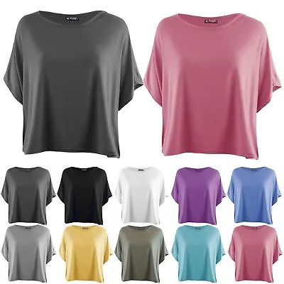 Buy Ladies Casual Batwing Short Sleeve Round Neck Womens Oversized Baggy T Shirt Top • 7.49£