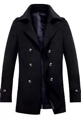 Buy ICKER Men's Wool Coat Short Trench Coat Pea Coat Casual Winter Business Slim Fit • 29.99£