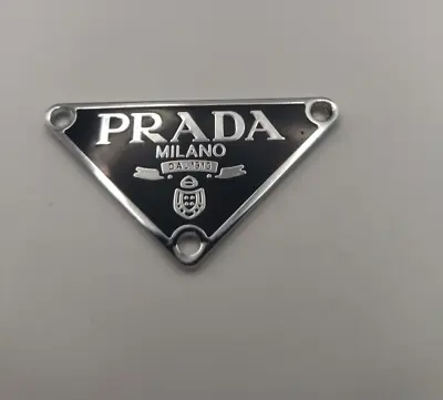 Buy Prada Logo Triangle Black Silver METAL Pendant Clothing Emblem • 12£