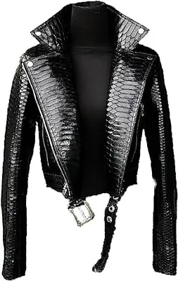 Buy Women's Leather Jacket Snakeskin Python Texure Print Real Leather Jacket Belted • 149.62£