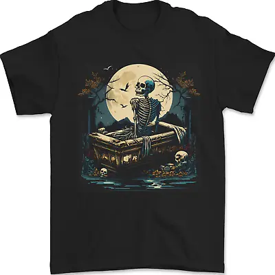 Buy A Skeleton & Coffin In A Graveyard Halloween Mens T-Shirt 100% Cotton • 10.49£